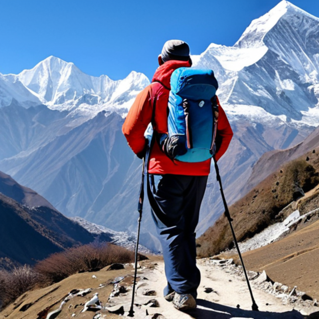 Trekking in the Himalayas**

A fully clothed hiker with a backpack on a mountain trail in the Annapurna region of Nepal, wearing appropriate hiking gear, perfect anatomy, correct proportions, natural pose, safe for work, appropriate content, professional, modest, family-friendly, panoramic view, distant snow-capped peaks, clear blue sky, vibrant prayer flags, well-formed hands, proper finger count, natural body proportions, safe for work.

**