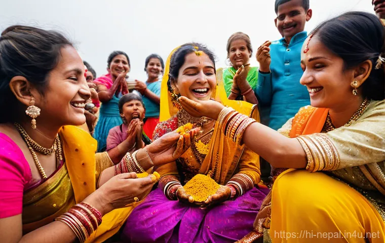 네팔의 전통적인 결혼식 풍습 - **A heartwarming scene of a Nepali 'Chewa' (engagement) ceremony.** Families are gathered in a tradi...