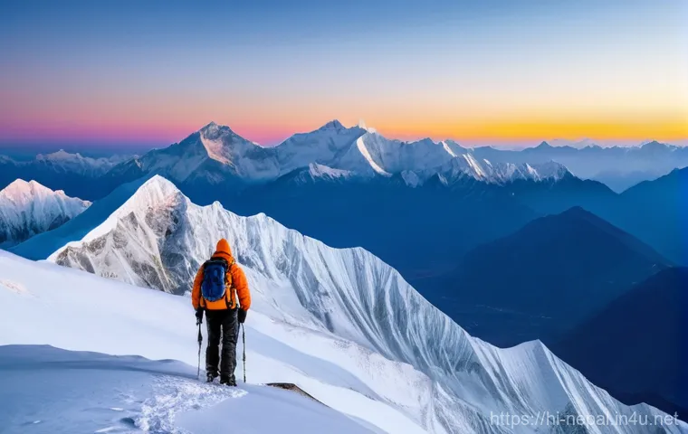 히말라야의 주요 산봉우리 비교 - **Prompt:** A majestic panoramic view of the highest Himalayan peaks at dawn. Snow-capped Mount Ever...